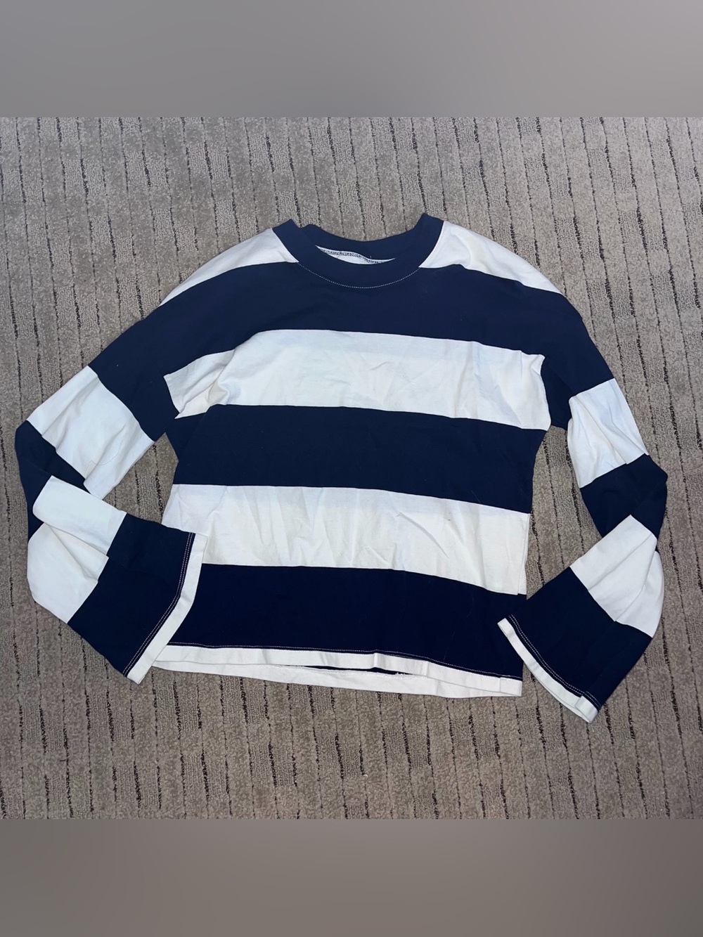 Madewell Navy and White Striped Long Sleeve Top